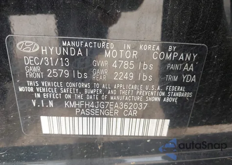 2014 Hyundai Azera Limited z USA, uszkodzony, nr VIN KMHFH4JG7EA362037